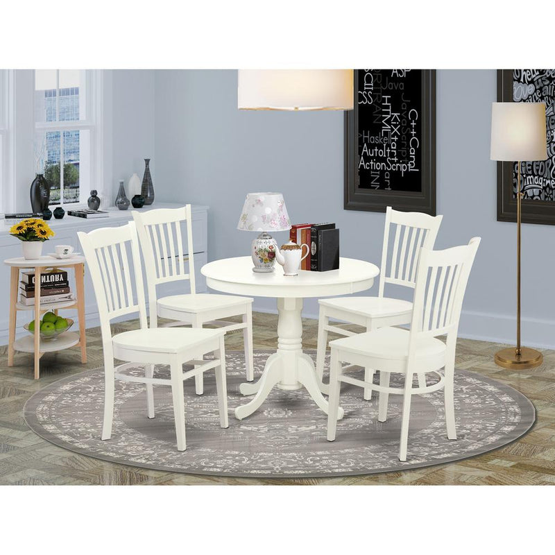 5  Pc  set  with  a  Kitchen  Table  and  4  Wood  Kitchen  Chairs  in  Linen  White.