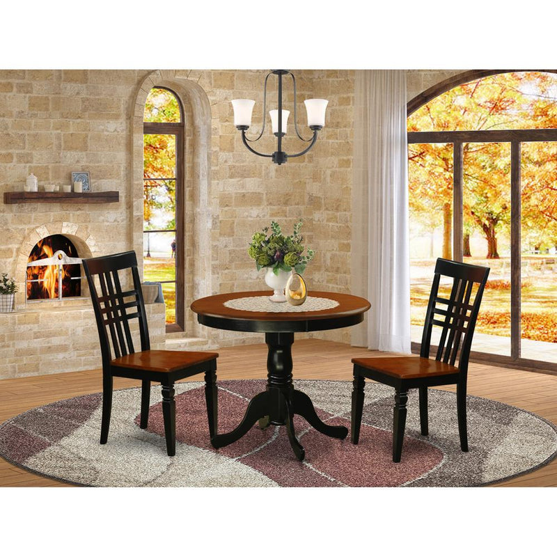 3  Pc  Kitchen  Table  set  with  a  Table  and  2  Dining  Chairs  in  Black  and  Cherry