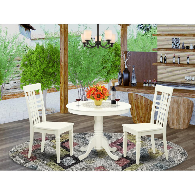 3  Pc  set  with  a  Kitchen  Table  and  2  Wood  Kitchen  Chairs  Having  Linen  White  .