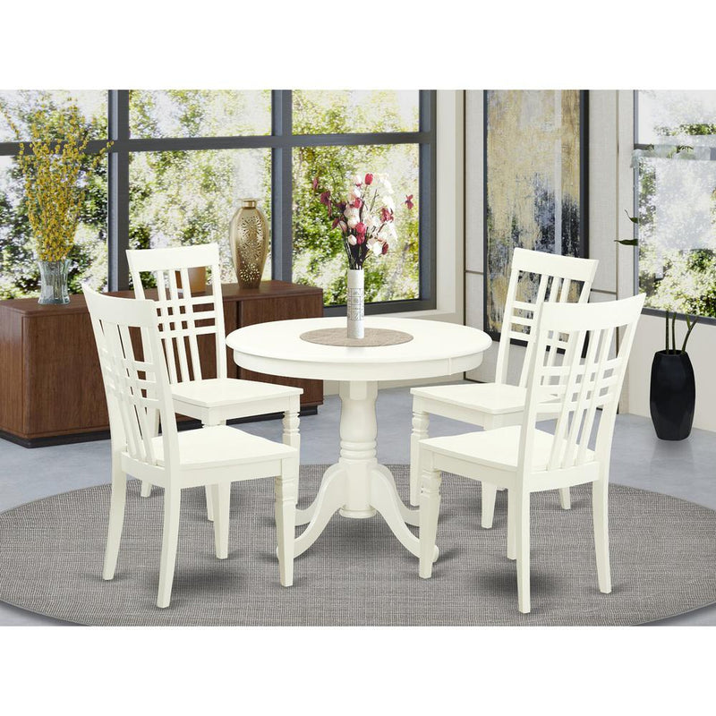 5  Pc  set  with  a  Table  and  4  Wood  Kitchen  Chairs  with  Linen  White.