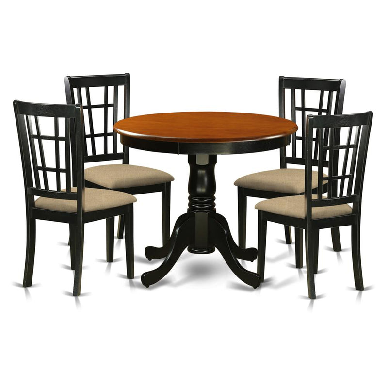 ANNI5-BLK-C 5 Pc Dining Table with 4 Linen Chairs in Black and Cherry