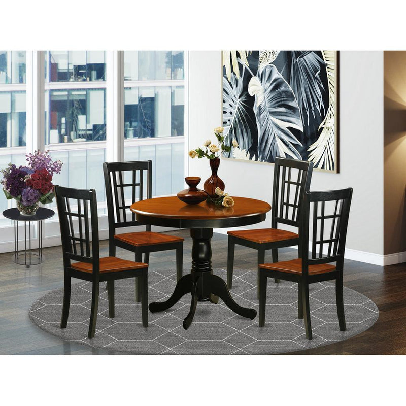 5  Pc  Dining  Table  with  4  Wood  Chairs  in  Black  and  Cherry