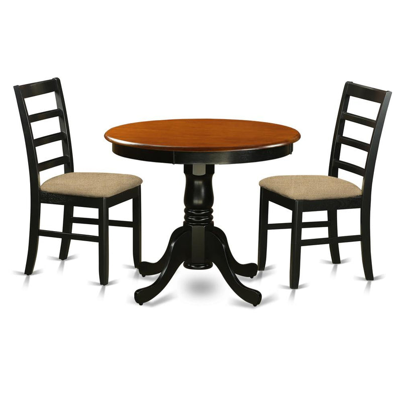 ANPF3-BLK-C Dining furniture set - 3 Pcs with 2 Linen Chairs in Black and Cherry