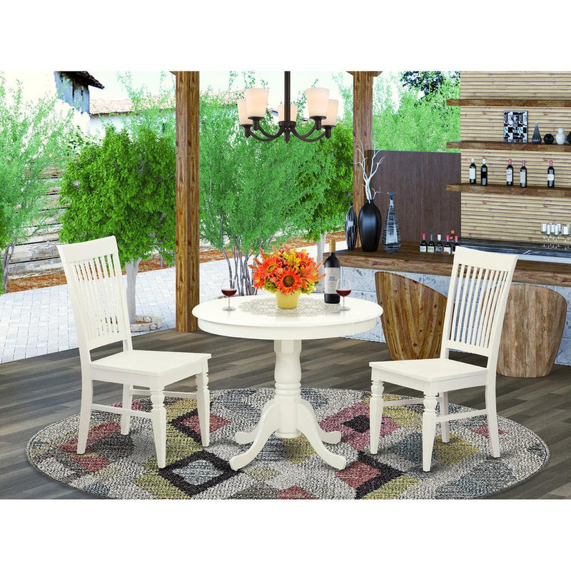 3  Pc  set  with  a  Table  and  2  Wood  Dinette  Chairs  in  Linen  White.