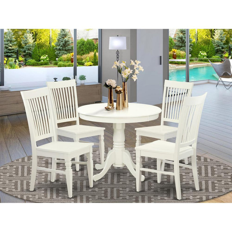 5  Pc  set  with  a  Table  and  4  Wood  Dinette  Chairs  in  Linen  White.