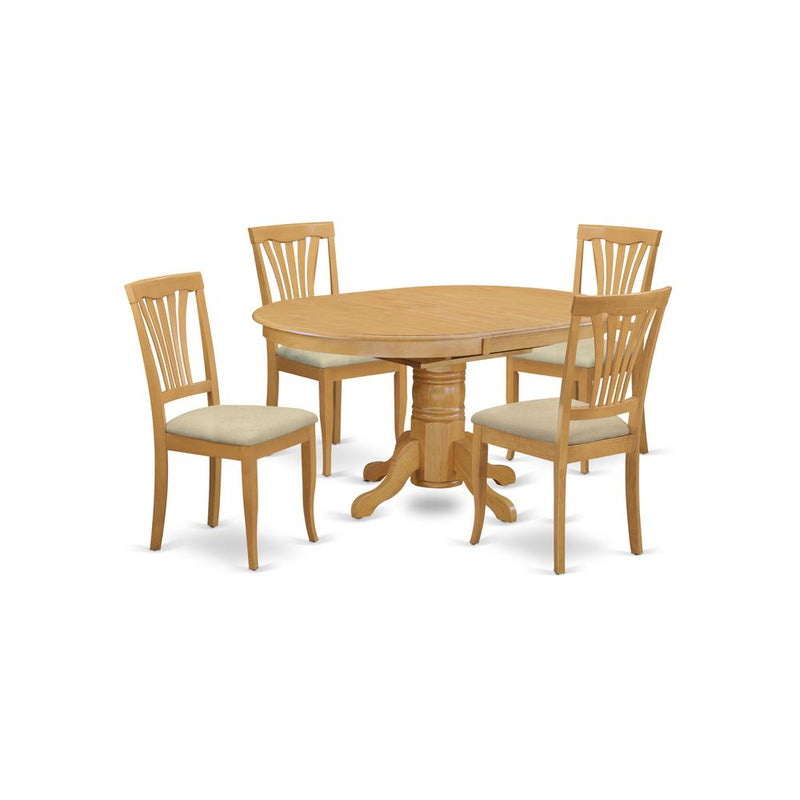 AVON5-OAK-C 5 Pc Dining room set-Oval Dining Table with Leaf and 4 Dining Chairs in Oak