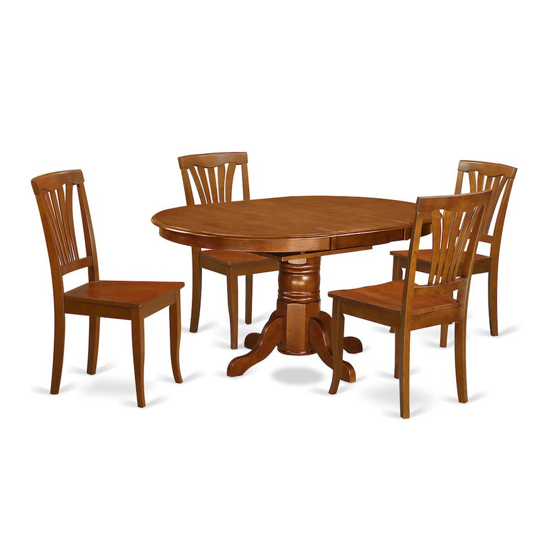 5  Pc  set  Avon  Kitchen  Table  offering  Leaf  and  4  Upholstered  Seat  Chairs  in  Saddle  Brown  in  Saddle  Brown