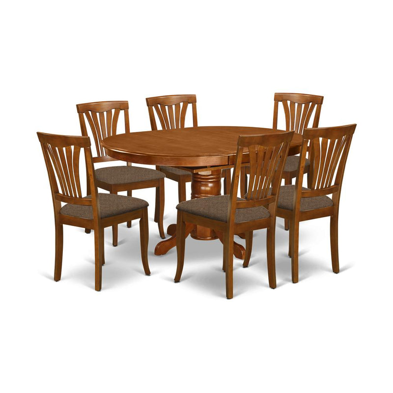 AVON7-SBR-C 7 Pc Avon Dinette Table featuring Leaf and 6 Cushion Kitchen Chairs.