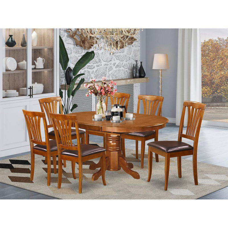 7  PcAvon  Table  with  Leaf  and  6Padded  Leather  Chairs.