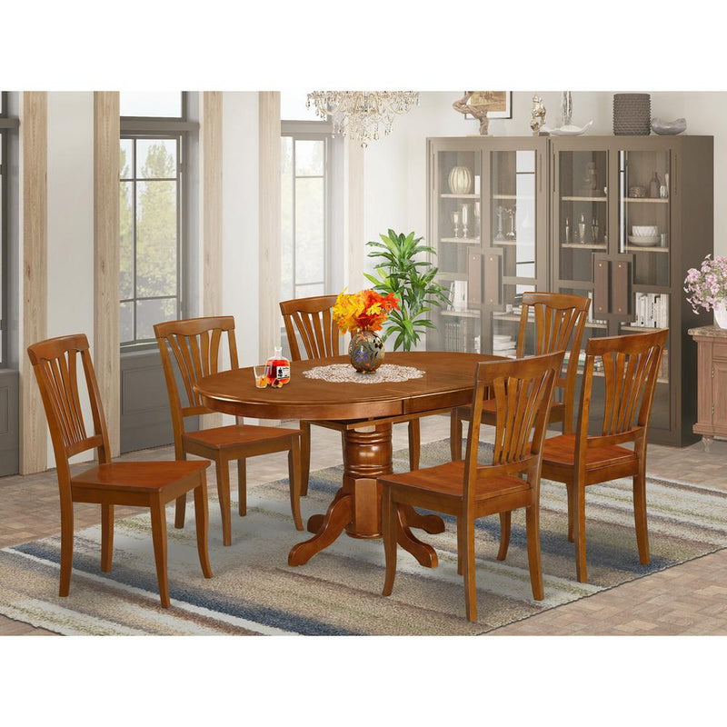 7  Pc  set  Avon  Kitchen  Table  with  Leaf  and  6  Wood  Dinette  Chairs.