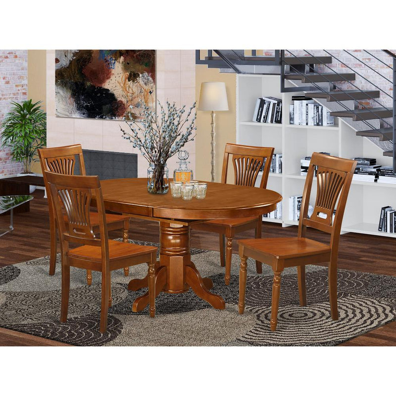 5  Pc  Avon  Dining  Table  featuring  Leaf  and  4  hard  wood  Chairs  in  Saddle  Brown  .