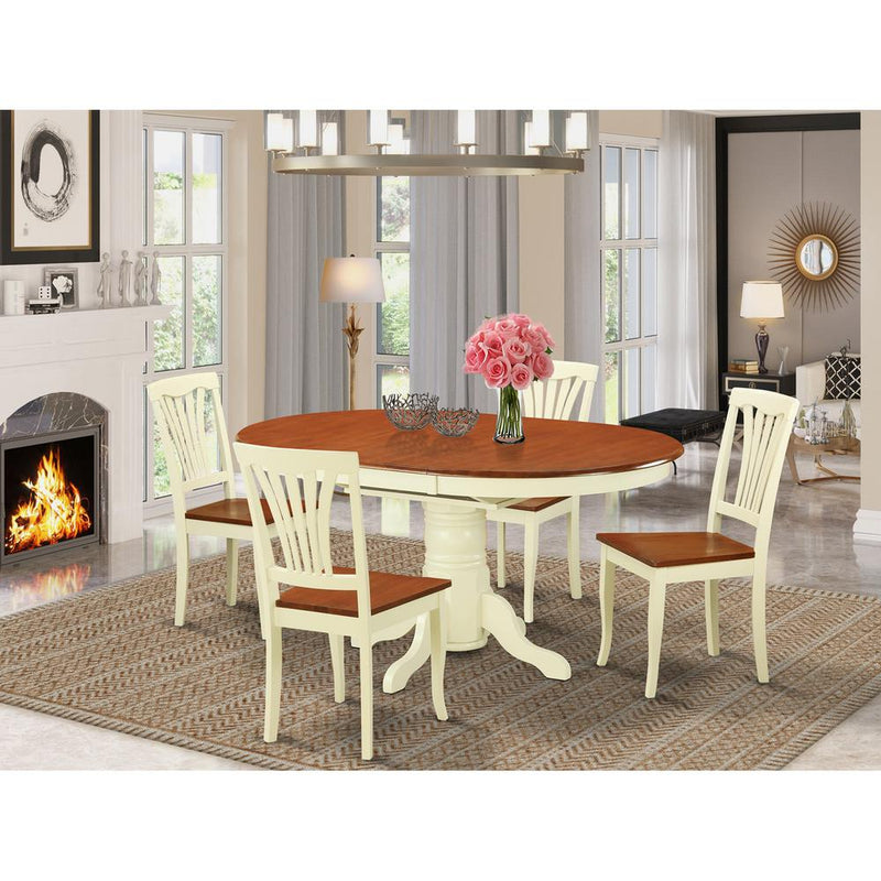 5  Pc  Dining  Table  with  Leaf  and  4  Wood  Kitchen  Chairs  in  Buttermilk  and  Cherry