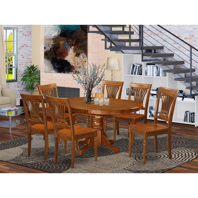 7  Pc  Avon  Dining  Table  with  Leaf  and  6hard  wood  Chairs  in  Saddle  Brown  .