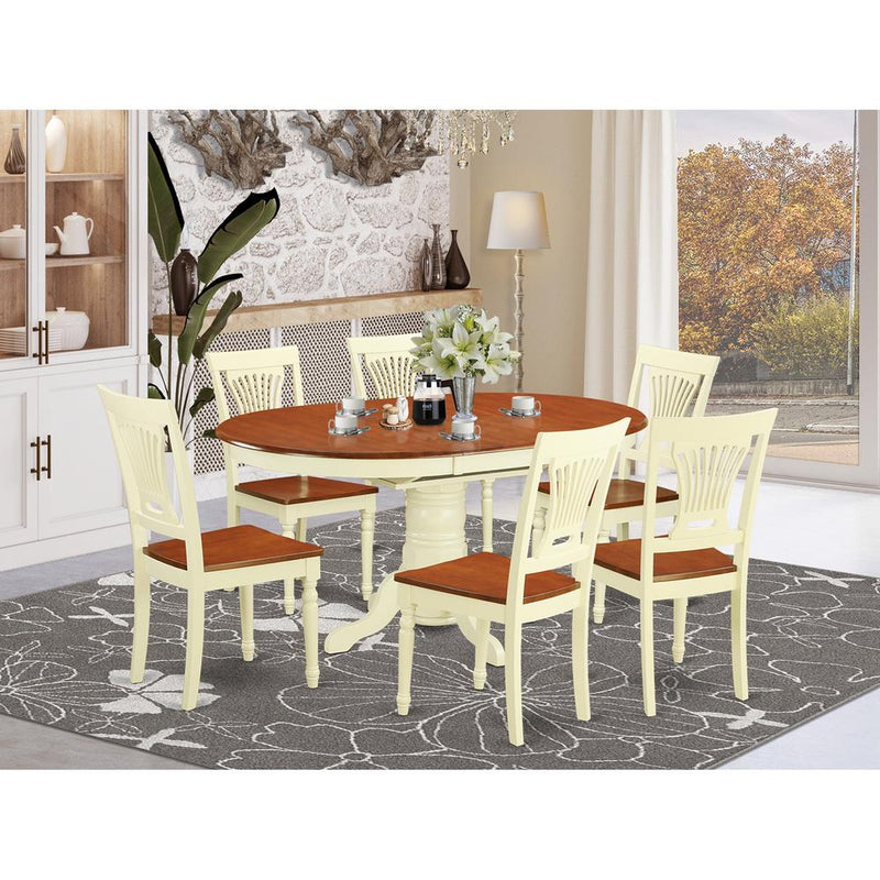 7  Pc  set  Dinette  Table  featuring  Leaf  and  6  Wood  Dinette  Chairs  in  Buttermilk  and  Cherry