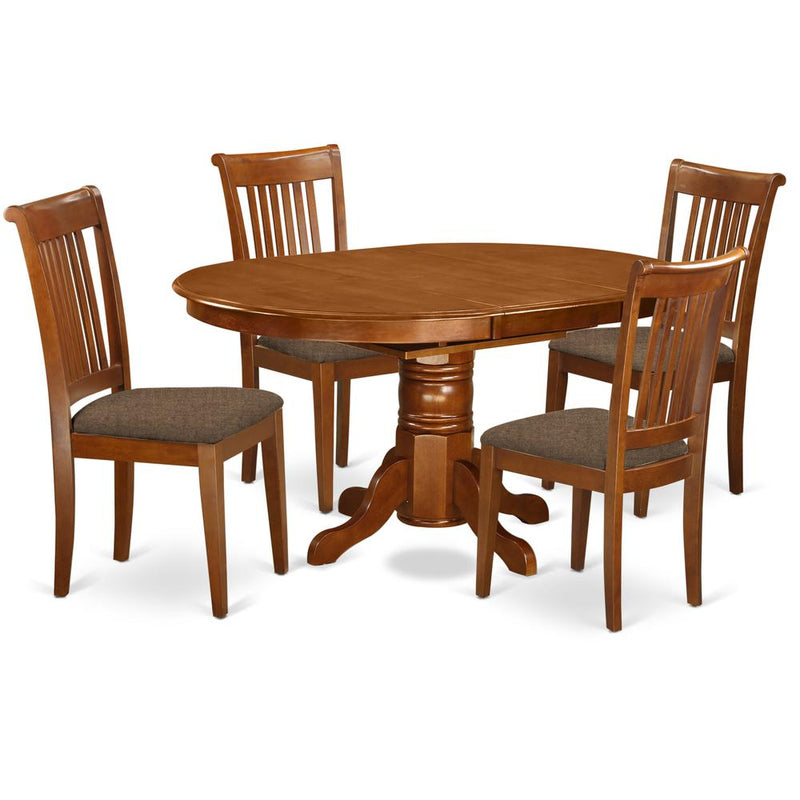 AVPO5-SBR-C 5 Pc set Avon with Leaf and 4 Cushiad Chairs in Saddle Brown