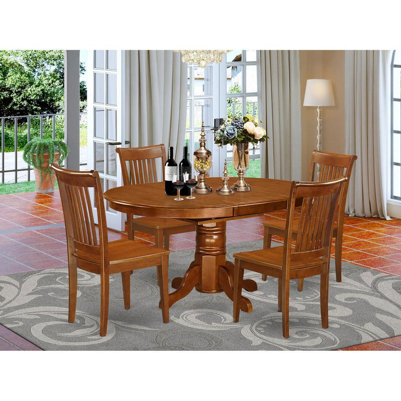 5  Pc  Avon  with  Leaf  and  4  Wood  Chairs  in  Saddle  Brown