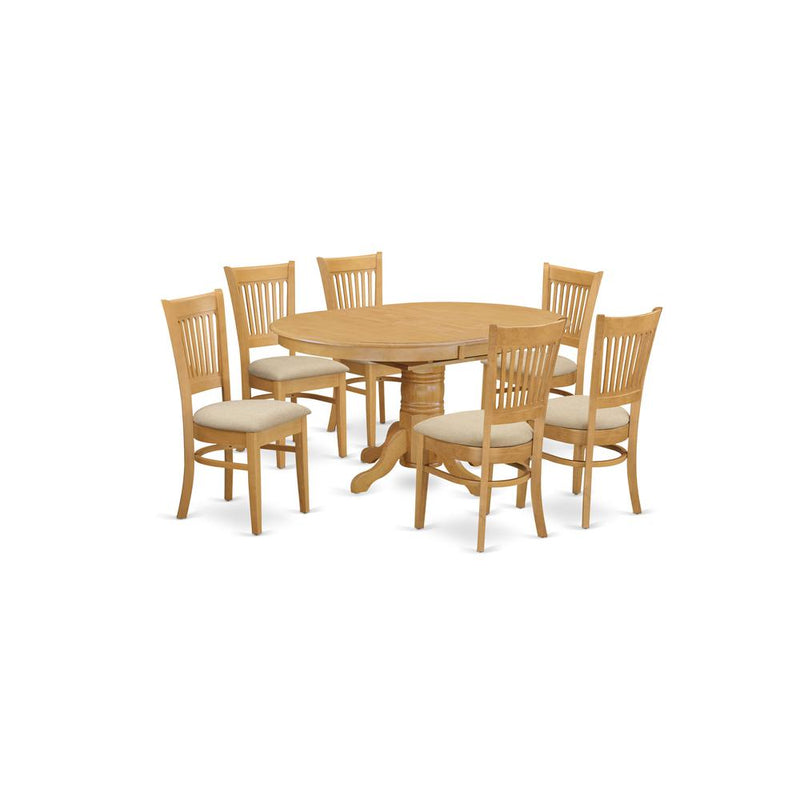 AVVA7-OAK-C 7 Pc Dining set-Dining Table with Leaf and 6 Dinette Chairs.