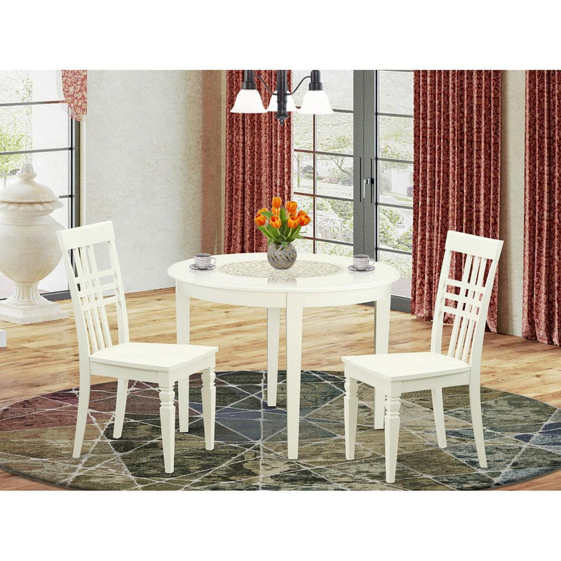 3  PC  small  Kitchen  Table  set  with  a  Boston  Dining  Table  and  2  Kitchen  Chairs  in  Linen  White