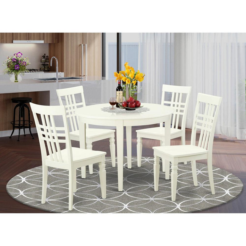 5  PC  Table  and  chair  set  with  a  Boston  Table  and  4  Dining  Chairs  in  Linen  White