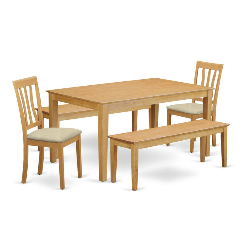 CAAN5C-OAK-C 5 Pc Dining room set for 4 - Table and 2 Dining Chairs plus 2 benches