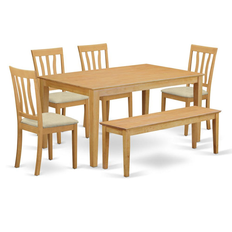 CAAN6-OAK-C 6 Pc Table and chair set - Kitchen Table and 4 Kitchen Chairs plus Wooden bench