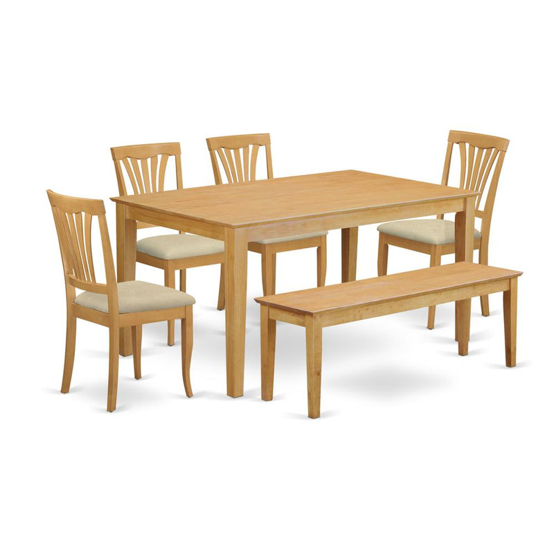 CAAV6-OAK-C 6-Pc Dinette set - Kitchen dinette Table and 4 Dining Chairs plus Wooden bench