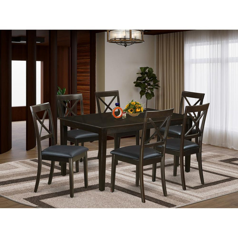 7  PC  Dining  room  set  for  6-Table  and  6  Dining  Chairs  with  Leather