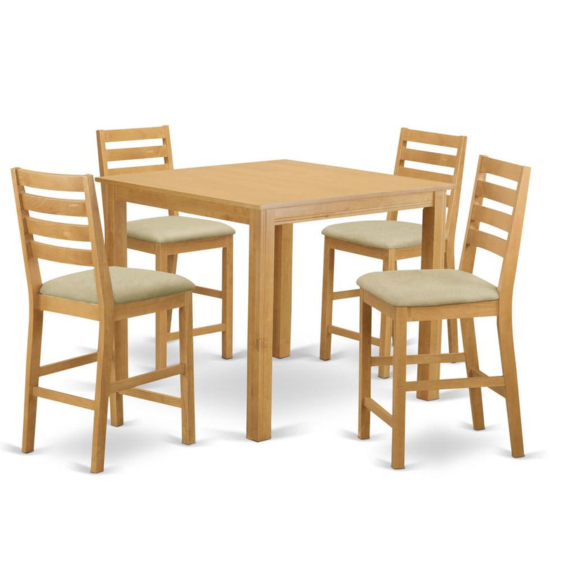 CAFE5-OAK-C 5 PC Dining counter height set - Small Kitchen Table and 4 counter height Chairs.