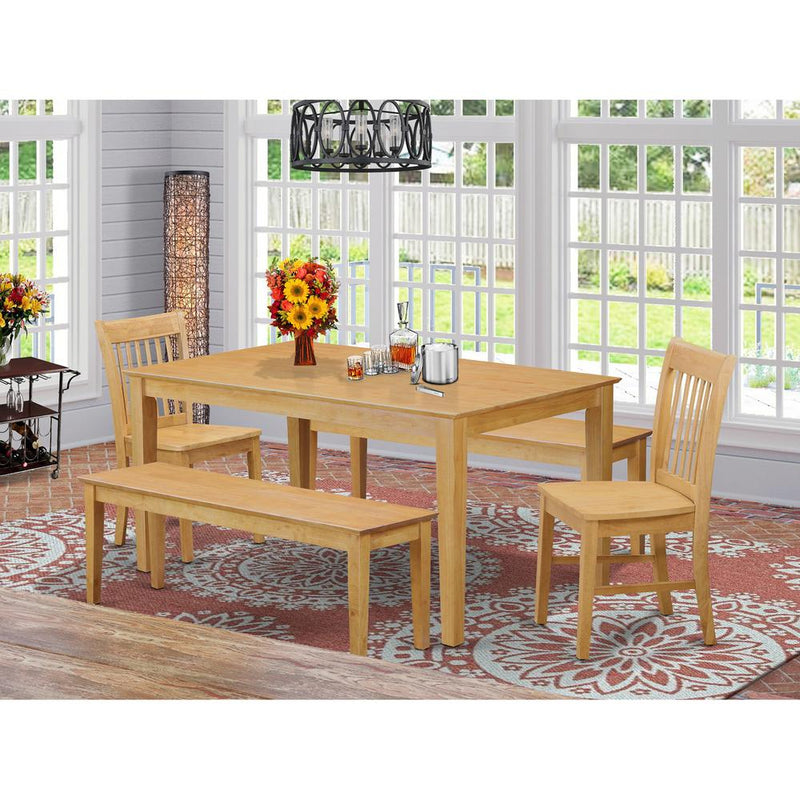 5  PC  Dining  room  set  -  Kitchen  Table  and  2  Dining  Chairs  and  2  Wooden  benches