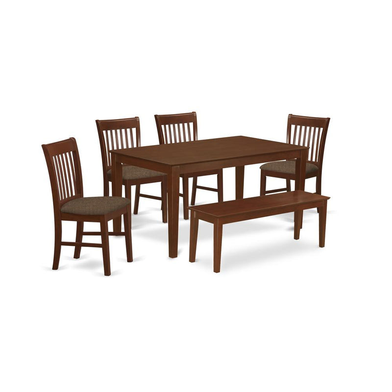 CANO6C-MAH-C 6-Pc Dining Table with bench set- Table and 4 Dining Chairs and Bench