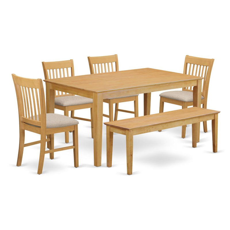 CANO6-OAK-C 6-Pc Dinette set - Dinette Table and 4 Dining Chairs coupled with Wooden bench