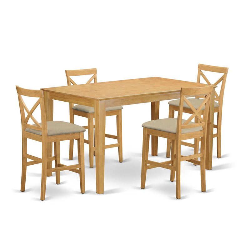 CAPB5H-OAK-C 5 Pc counter height Dining room set-pub Table and 4 bar stools with backs