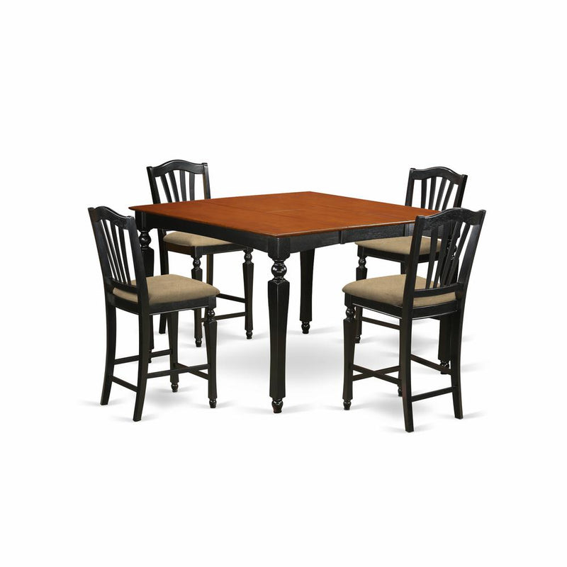 CHEL5-BLK-C 5 Pc counter height set- Square gathering Table and 4 counter height Chairs