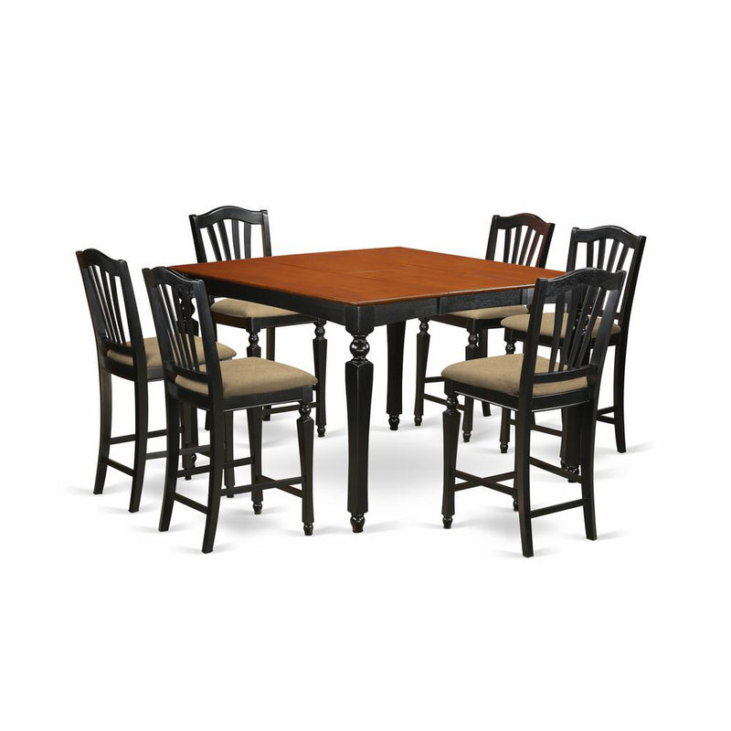 CHEL7-BLK-C 7 Pc Counter height Table set-Square pub Table and 6 counter height Chairs