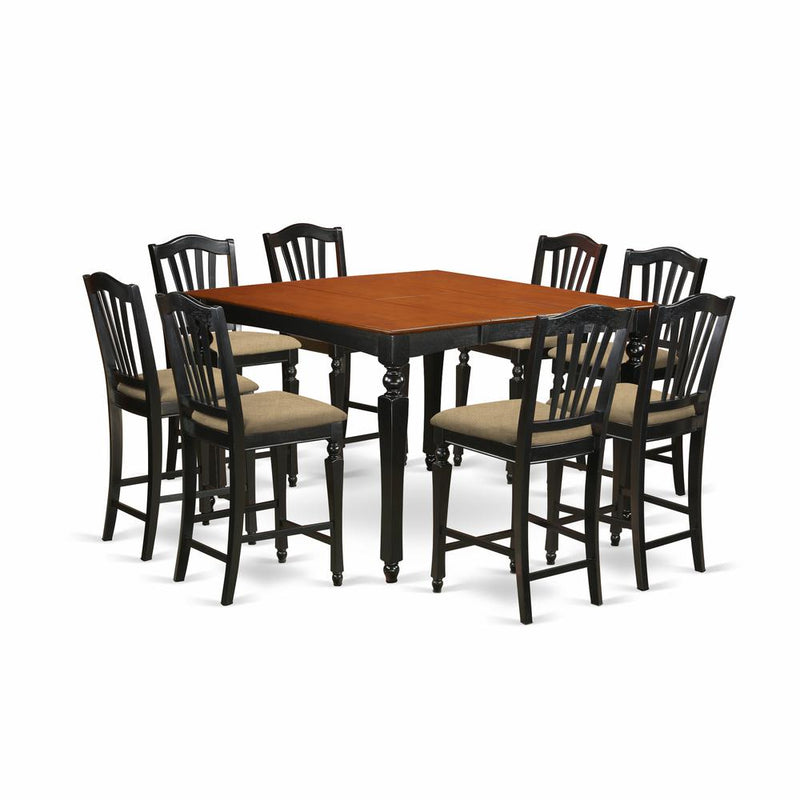 CHEL9-BLK-C 9 PC counter height set- Square pub Table and 8 Kitchen counter Chairs