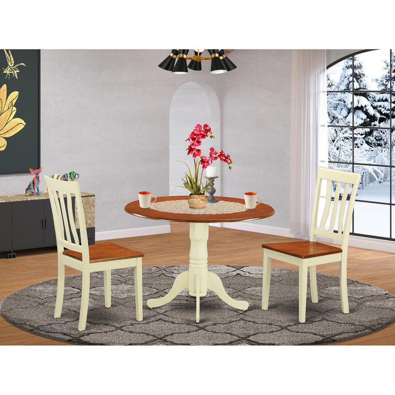 Dining  set  -  3  Pcs  with  2  Wood  Chairs  in  Buttermilk