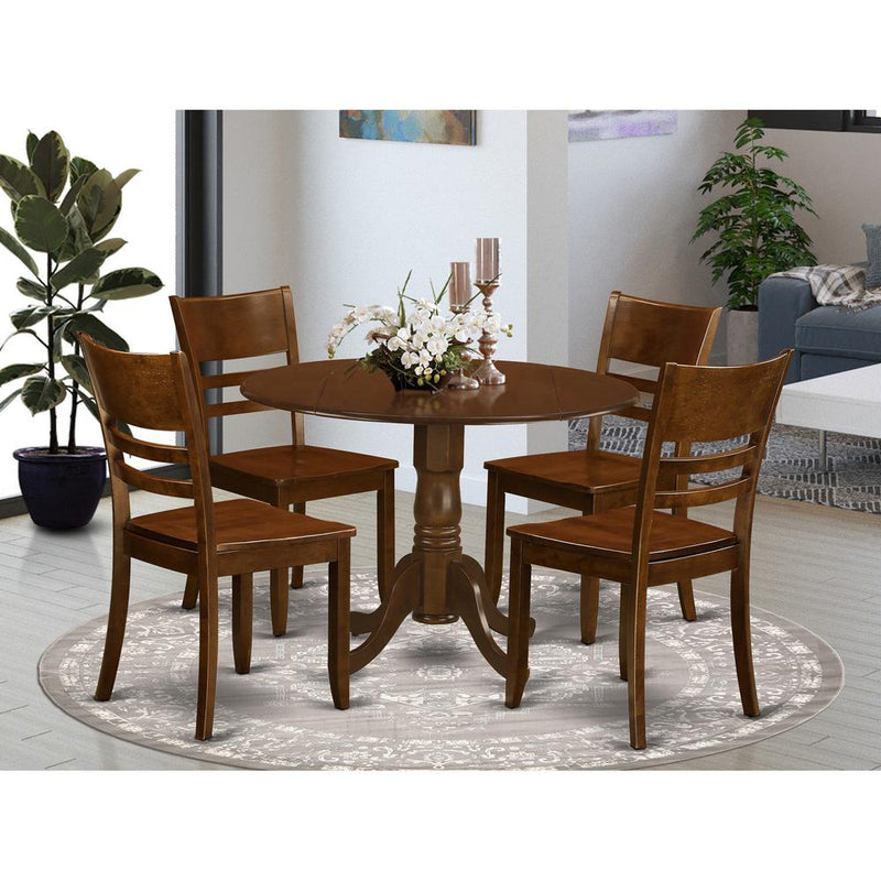 5  Pc  with  2  drop  leaves  and  4  Wood  Kitchen  Chairs  in  Espresso  .