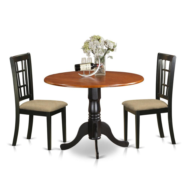 DLNI3-BCH-C 3 PC Kitchen Table set-Dining Table and 2 Wood Kitchen Chairs