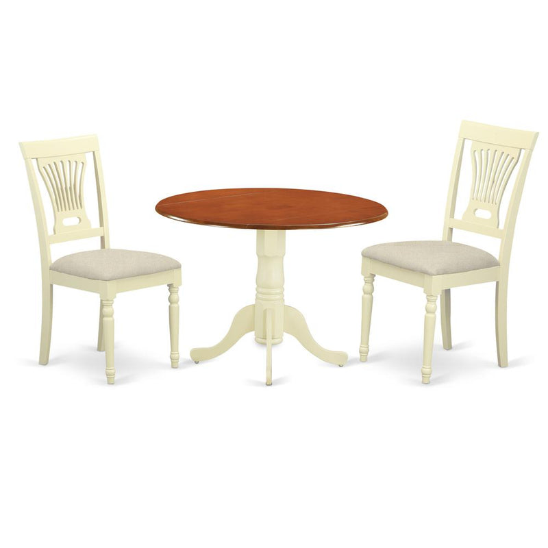 DLPL3-BMK-C 3 PC Kitchen Table set-Dining Table and 2 Wooden Kitchen Chairs in Buttermilk and Cherry