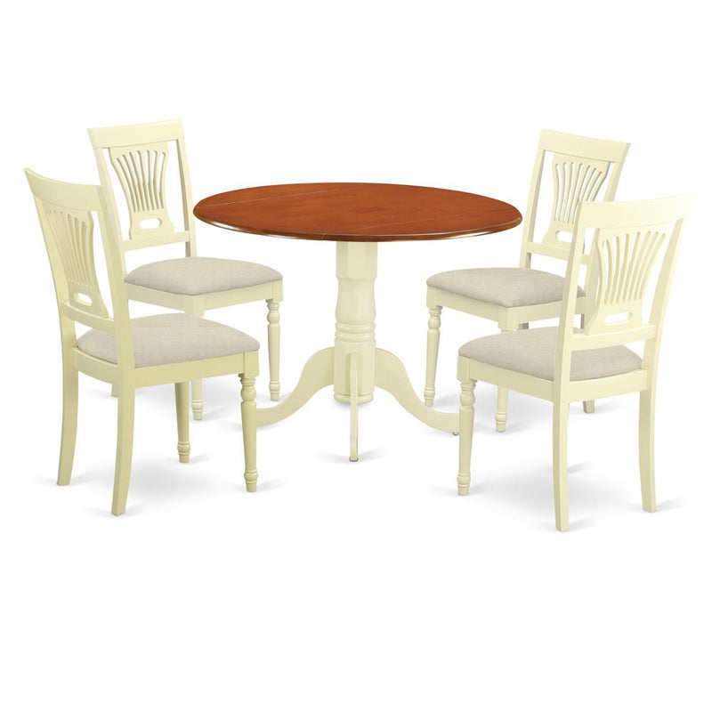 DLPL5-BMK-C 5 PC Kitchen Table set-Dining Table and 4 Wooden Kitchen Chairs in Buttermilk and Cherry