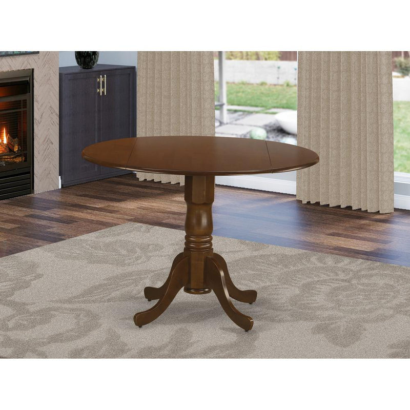 Dublin  Round  Table  with  two  9"  Drop  Leaves  in  Saddle  Brown  Finish