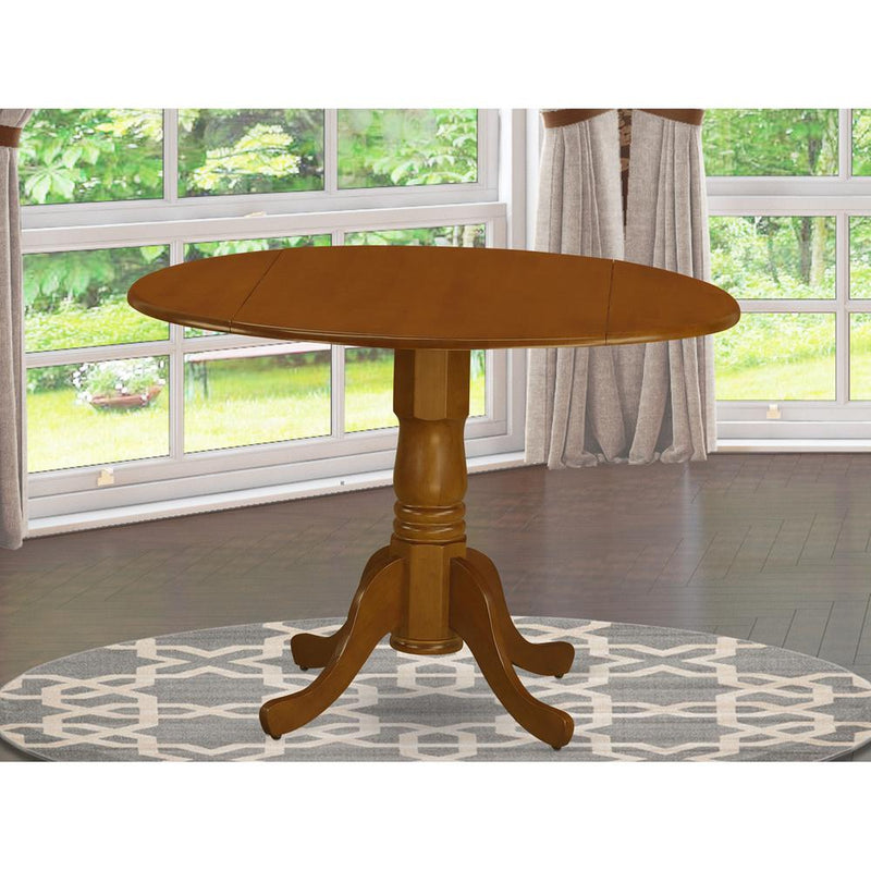 Dublin  Round  Table  with  two  9"  Drop  Leaves  in  Saddle  Brown  Finish