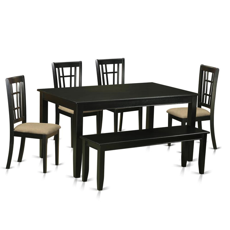 DUNI6-BLK-C 6 PC Kitchen nook Dining set - Kitchen Table and 4 Dining Chairs with Bench