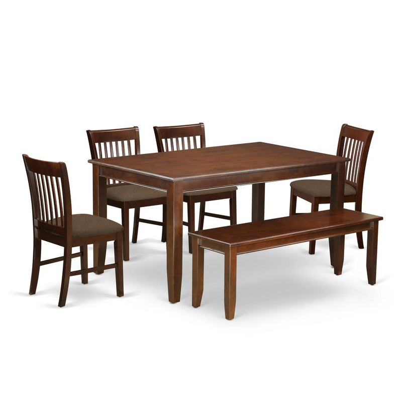 DUNO6D-MAH-C 6 PC Kitchen Table with bench set-Table and 4 Kitchen Chairs and Bench