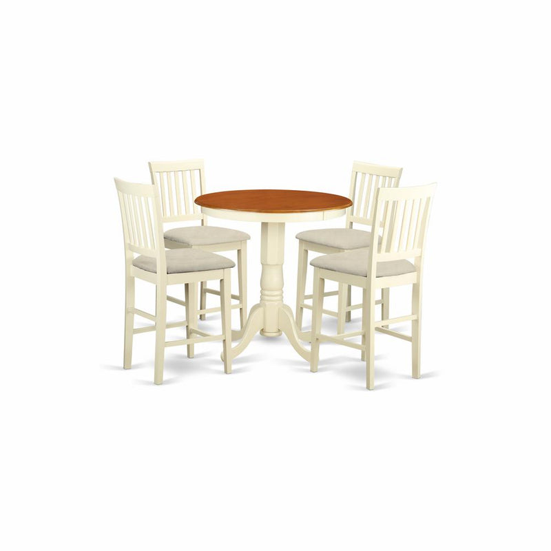 EDVN5-WHI-C 5 PC pub Table set - Kitchen dinette Table and 4 bar stools with backs.