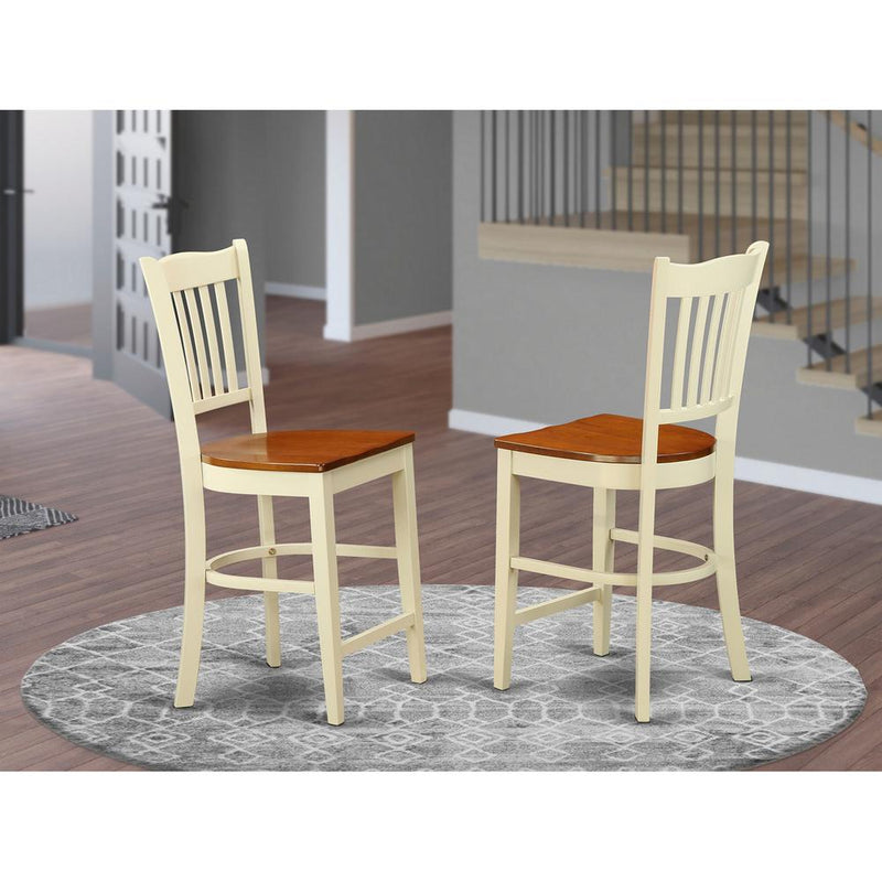 Groton Counter Stools With Wood Seat In Buttermilk and Cherry Finish, Set of 2