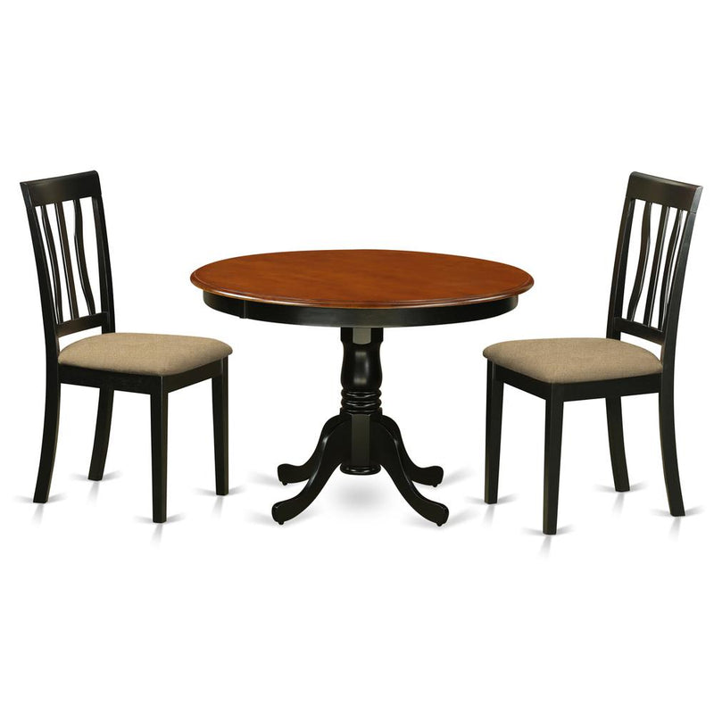 HLAN3-BCH-C 3 Pc Seat with a Kitchen Table and 2 Linen Dinette Chairs in Black