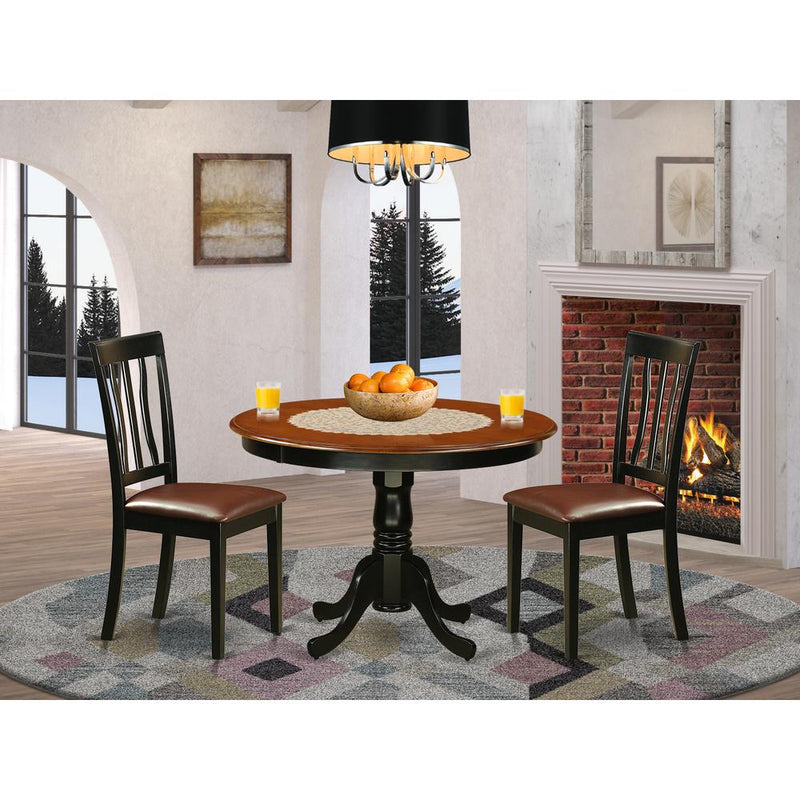 3  Pc  set  with  a  Round  Dinette  Table  and  2  Leather  Kitchen  Chairs  in  Black