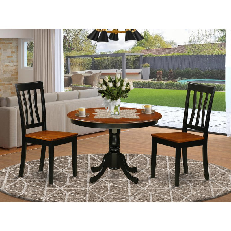 3  Pc  set  with  a  Round  Table  and  2  Wood  Dinette  Chairs  in  Black  and  Cherry