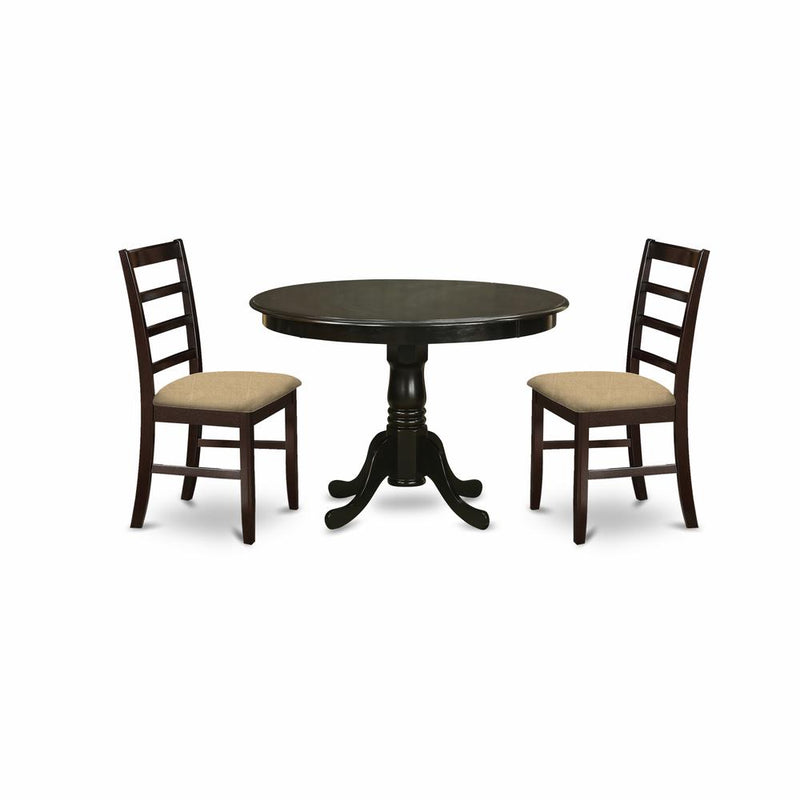 HLAN3-CAP-C 3 Pc Kitchen nook Dining set-round Kitchen Table and 2 slatted back Kitchen Chairs.